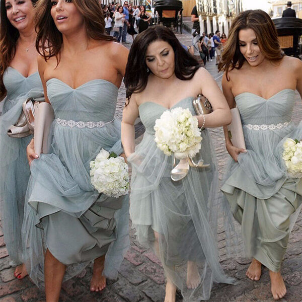 Grey Tulle Bridesmaid Dresses With Rhinestone BD112 Simidress