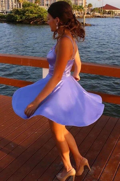 Charming Sky Blue A-line Lace Spaghetti Straps Homecoming Dresses, Short  Prom Dress, SH467