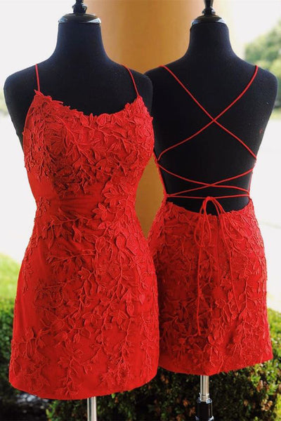 Red Simple Sheath Halter Straps Homecoming Dresses, Short Prom Dresses,  SH502 – Simidress