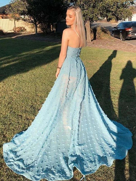 Glitter A-Line Pleated Light Blue Prom Dress, 41% OFF