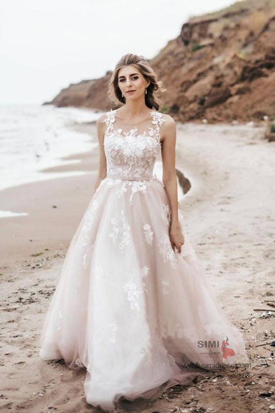 Ivory A-line Tulle Lace Top Straps Wedding dresses MW683