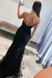 Black Mermaid Sweetheart Neck Lace Appliques Keyhole Prom Dresses, SLP048 image 2