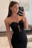 Black Mermaid Sweetheart Neck Lace Appliques Keyhole Prom Dresses, SLP048 image 3