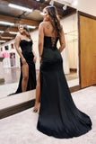 Black Satin Mermaid Sweetheart Beaded Long Prom Dresses With Slit, SLP049 | prom dress for teens | simple prom dress | sparkly prom dress | simidres.com