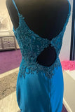 Blue Satin Corset Short Homecoming Dresses With Lace Appliques, SH640 image 3