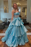 Blue Strapless Organza Blue Prom Dresses With Bow, Evening Dress, SLP045 image 1