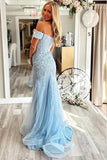 Blue Tulle Mermaid Sweetheart Off Shoulder Lace Appliques Prom Dresses, SLP059 | prom dresses for girls | prom dresses near me | custom made prom dress | simidress.com