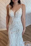 Chic Tulle Mermaid V-neck Spaghetti Straps Boho Lace Wedding Dresses, SW694 | mermaid wedding dresses | bridal gown | wedding dress stores | simidress.com