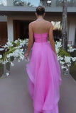 Elegant Organza Pink Strapless Layered Prom Dresses, Evening Dress, SLP068 | evening gown | long formal dress | prom dress shops | simidress.com