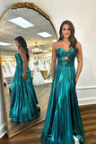 Emerald Green A-line Sweetheart Neck Pleated Long Prom Dresses, SLP023 | green prom dress | new arrival prom dress | formal dresses | simidress.com