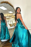 Emerald Green A-line Sweetheart Neck Pleated Long Prom Dresses, SLP023 | a line prom dresses | evening dresses | evening gown | simidress.com