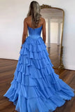 Gorgeous Blue Chiffon A-line Sweetheart Tiered Long Prom Dresses, SLP038 | a line prom dresses | evening dress | long formal dress | simidress.com