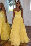 Gorgeous Blue Chiffon A-line Sweetheart Tiered Long Prom Dresses, SLP038 | yellow prom dress | lace prom dress | prom dresses for teens | simidress.com