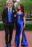 Green Satin Ruched Sheath Sweetheart Long Prom Dresses With Slit, SLP033 | mermaid prom dresses | royal blue prom dress | lace prom dresses | simidress.com