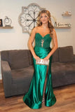 Green Satin Ruched Sheath Sweetheart Long Prom Dresses With Slit, SLP033 | cheap long prom dress | new arrival prom dresses | simple prom dresses | simidress.com