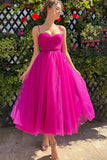 Hot Pink Tulle A-line Sweetheart Pleated Bodice Homecoming Dresses, SH638 | pink homecoming dress | short prom dress | cheap homecoming dress | simidress.com