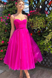 Hot Pink Tulle A-line Sweetheart Pleated Bodice Homecoming Dresses, SH638