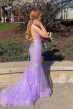 Lavender Tulle Mermaid V-neck Lace Appliques Cross Back Prom Dresses, SLP063 | purple prom dress | long formal dresses | prom dresses online | simidress.com