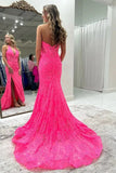 Pink Mermaid Halter Neck Long Prom Dresses With Lace Appliques, SLP074 | mermaid lace prom dress | party dress | prom dresses stores | simidress.com