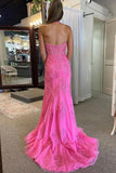 Pink Tulle Mermaid V-neck Long Prom Dresses With Lace Appliques, SLP024 | lace prom dress | long formal dress | party dresses | simidress.com