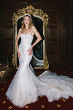 Polka Dots Tulle Strapless Mermaid Sweetheart Lace Wedding Dresses, SW702