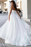 Satin A Line Sweetheart Neck Beaded Wedding Dresses With Train, SW708 image 2