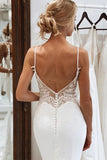 Satin Mermaid V-neck Spaghetti Straps Wedding Dresses With Court Train, SW693 | birdal gown | tulle wedding dress | v neck wedding dress | simidress.com