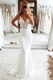 Satin Mermaid V-neck Spaghetti Straps Wedding Dresses With Court Train, SW693 | mermaid wedding dress | simple wedding dresses | cheap lace wedding dresses | simidress.com