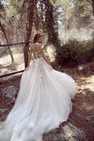 Sexy Tulle A Line V-neck Wedding Dresses With Lace Appliques, SW707 | cheap lace wedding dress | vintage wedding dress | bohemian wedding dress | simidress.com