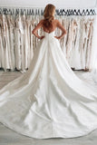 Simple Ivory Satin Ball Gown Wedding Dresses With Slit, Bridal Gown, SW705 image 2