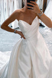 Simple Ivory Satin Ball Gown Wedding Dresses With Slit, Bridal Gown, SW705 image 3