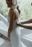 Simple Satin Mermaid Cowl Neck Spaghetti Straps Wedding Dresses, SW696 image 4