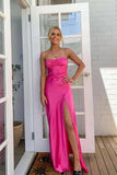 Simple Yellow Satin Spaghetti Straps Long Prom Dresses With Slit, SLP070 image 7