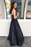 Sparkly Black A Line Spaghetti Straps Long Prom Dresses With Appliques, SLP067 image 3