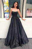 Sparkly Black A Line Spaghetti Straps Long Prom Dresses With Appliques, SLP067 image 1