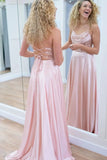 Sparkly Pink A-line Spaghetti Straps Long Prom Dresses With Appliques, SLP044 | backless prom dress | prom dress stores | evening dresses | simidress.com