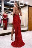 Sparkly Red Sequins Spaghetti Straps Long Prom Dresses With Fringes, SLP035 | mermaid prom dress | party dresses | sparkly prom dress | simidress.com