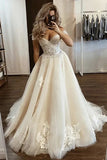 Tulle A-line Off-the-Shoulder Wedding Dresses With Lace Appliques, SW698