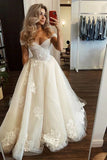 Tulle A-line Off-the-Shoulder Wedding Dresses With Lace Appliques, SW698 | backless wedding dress | lace wedding gown | wedding dress stores | simidress.com