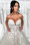 Tulle A-line Strapless Wedding Dresses With Lace Appliques, Bridal Gown, SW673 | wedding dresses online | tulle wedding dress | champagne wedding dress | simidress.com