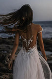 Tulle A Line Backless V Neck Lace Appliqued Wedding Dresses With Train, SW709 | custom made wedding dress | bridal gown | wedding dresses cheap | simidress.com