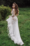 Tulle Mermaid V-neck Backless Long sleeves Lace Wedding Dresses, SW700 | cheap lace wedding dress | modest wedding dress | bridal gown | simidress.com