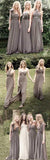 Gray A Line Convertible Chiffon Cheap Long Bridesmaid Dresses for Wedding Party, BD37