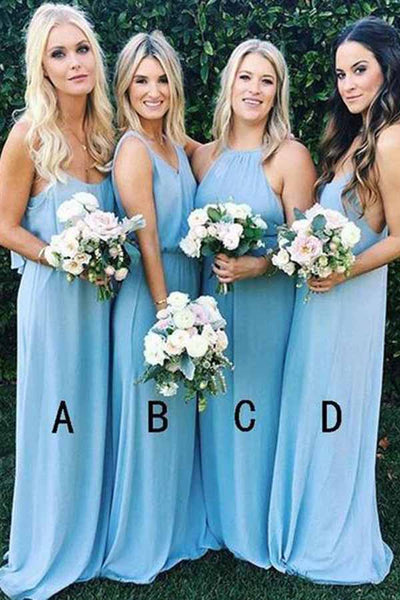 Cheap Sky Blue Long Mismatched Bridesmaid Dress Wedding Party Dresses ...