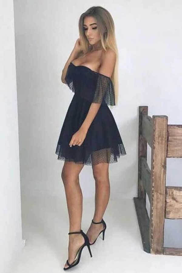 Simple Black Mini Long Sleeve Homecoming Dresses Short Prom Dress