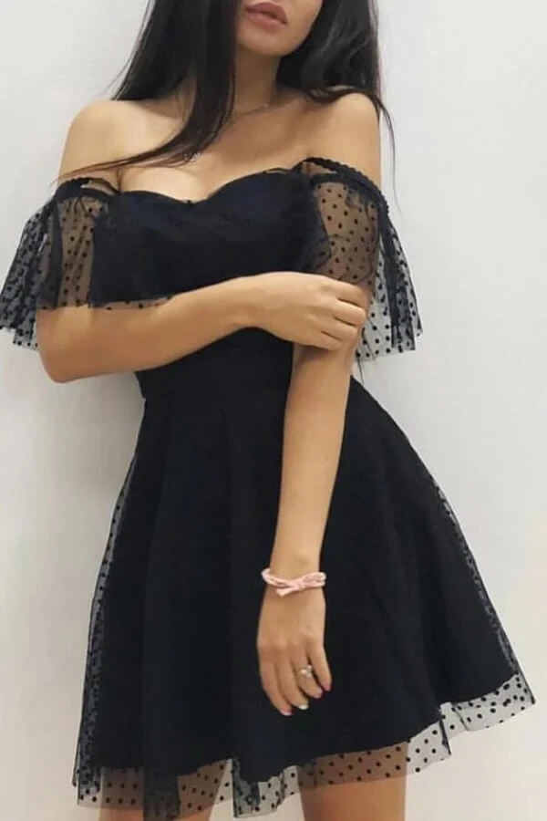 Simple Black Mini Long Sleeve Homecoming Dresses Short Prom Dress