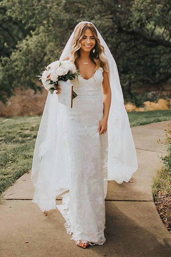 7579 - Sexy Lace Plus Size A-line Wedding Dress with Spaghetti Straps -  Love & Lace Boutique