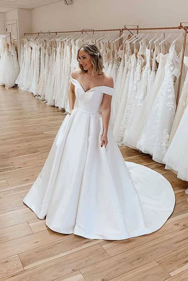 Satin Wedding Dresses  Satin Prom Gowns - White A-line Wedding