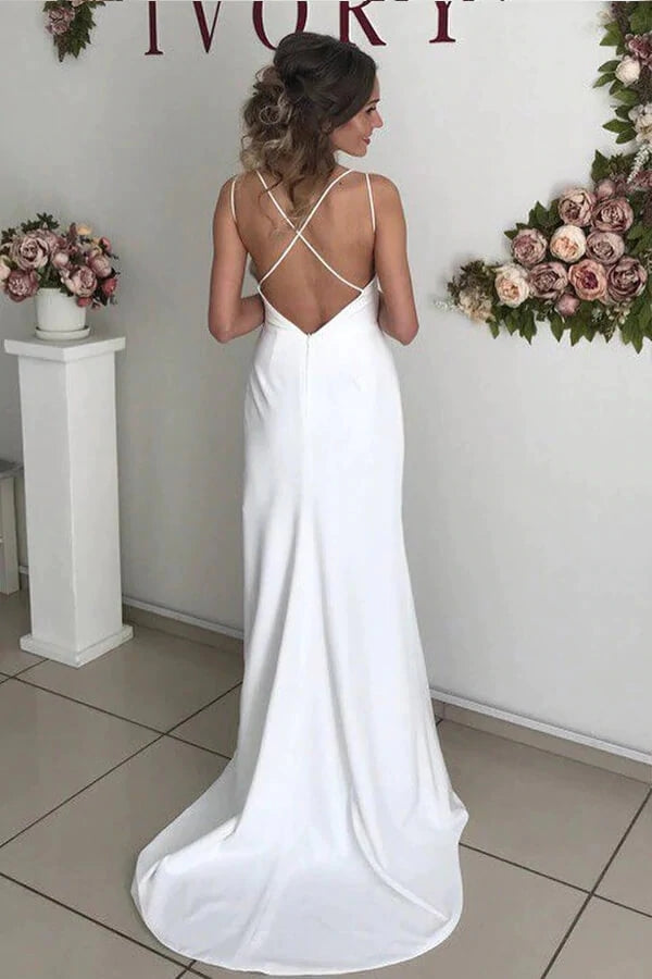 Stunning Minimal Satin Spaghetti Strap Cross Back Midi Slip With Bow  Wedding/wedding Party Evening Dress Ivory 