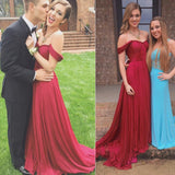 Gorgeous Red A Line Off Shoulder Ruffle Long Prom Dresses, M100